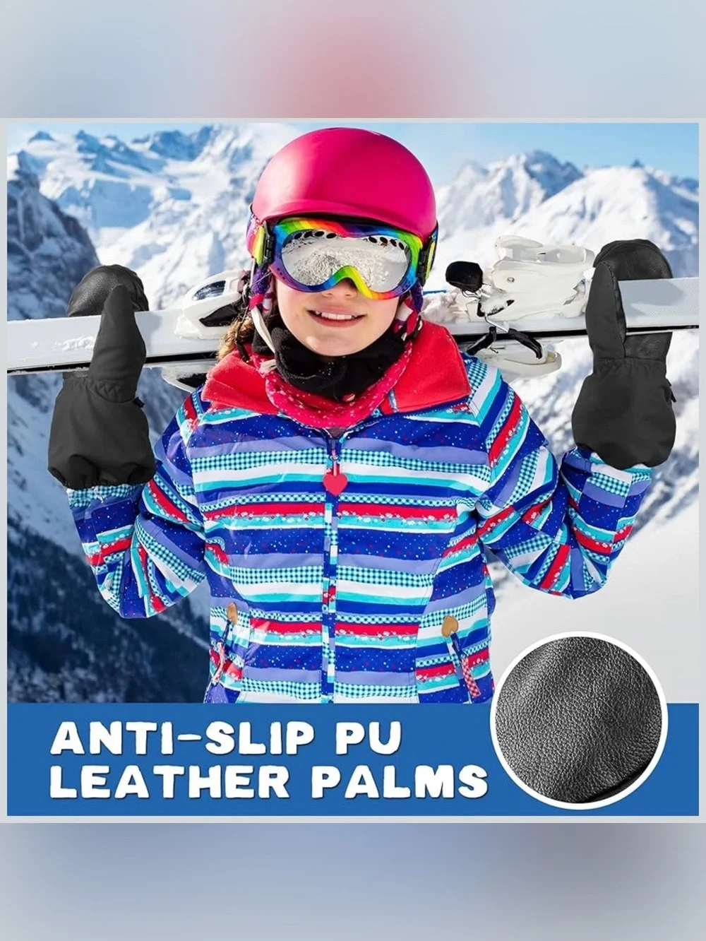 MCTi Kids Size XS Black Waterproof Mittens Ski Warm Sherpa Lined W/String. New